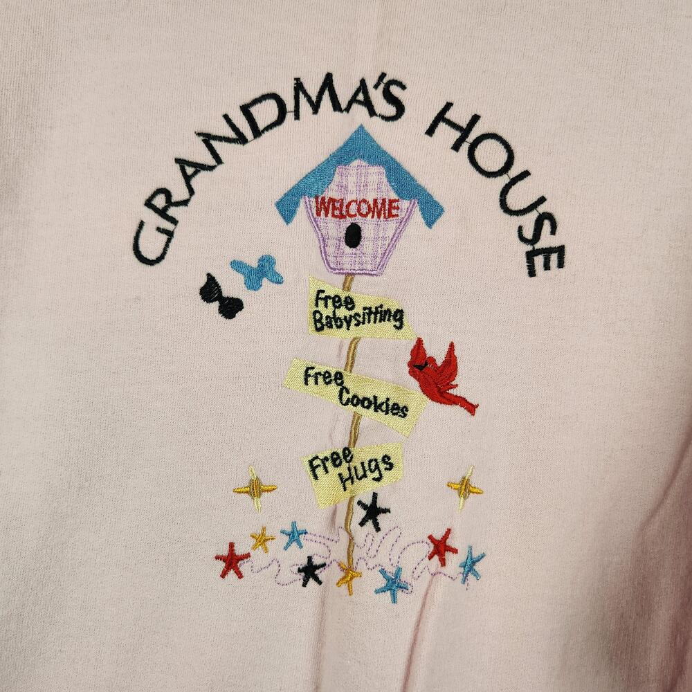 Vintage Grandmas House Sweatshirt Womens XL Pink Embroidered Graphic Pullover